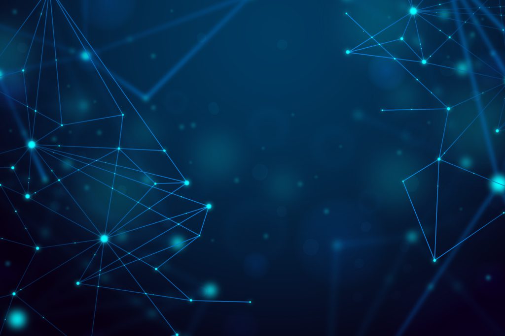 AI cybersecurity network visualization showing interconnected nodes representing machine learning threat detection