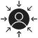 Black icon showing user profile with arrows radiating outward, symbolizing network security or AI threat detection for Def...